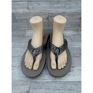 Vionic Aloe Sandals Shoes Womens Sz 12 Gray Metallic Orthotic Comfort Flip Flops